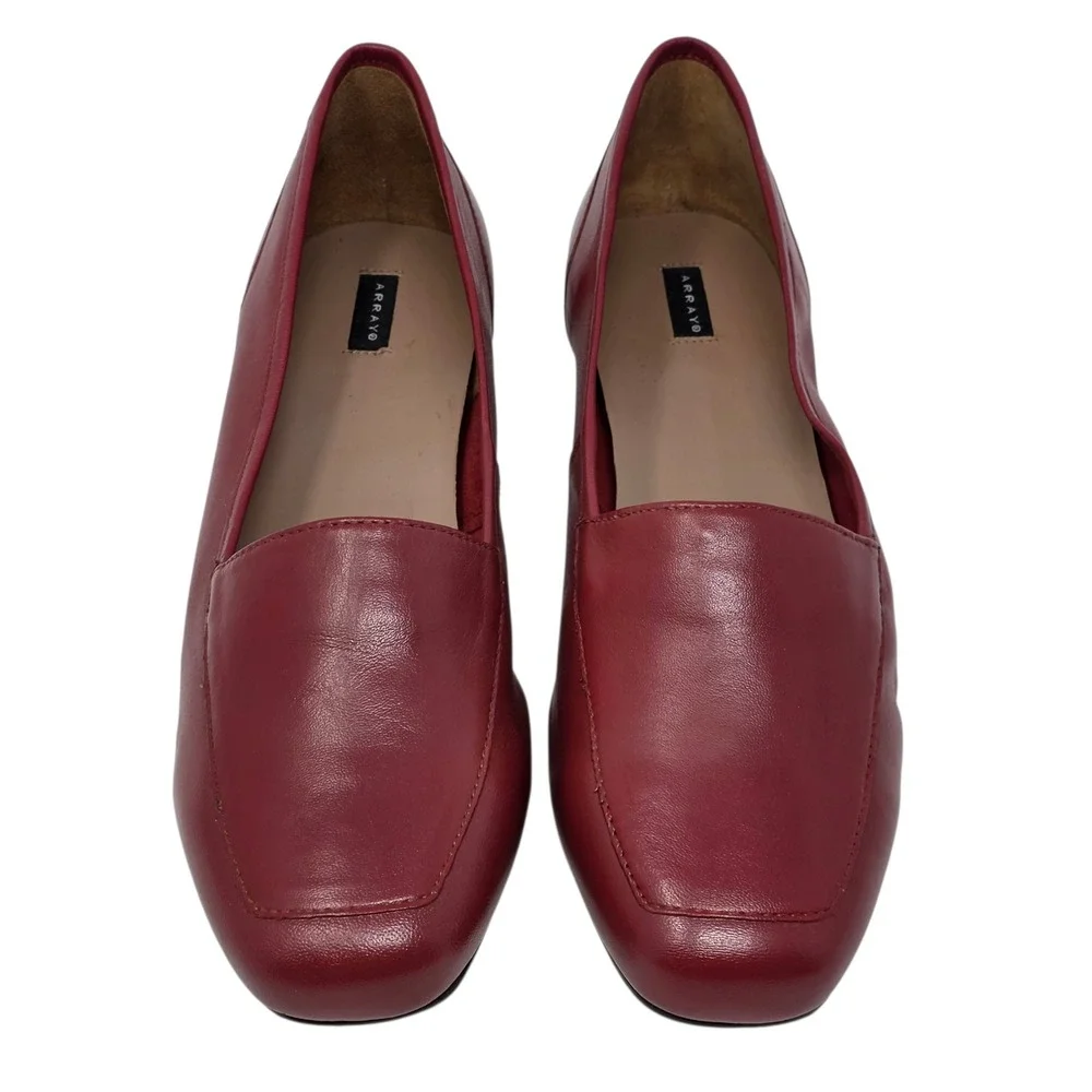 ARRAY Freedom Women 10.5W Chili Red Leather Square Toe Slip On Loafers Flats NIB
